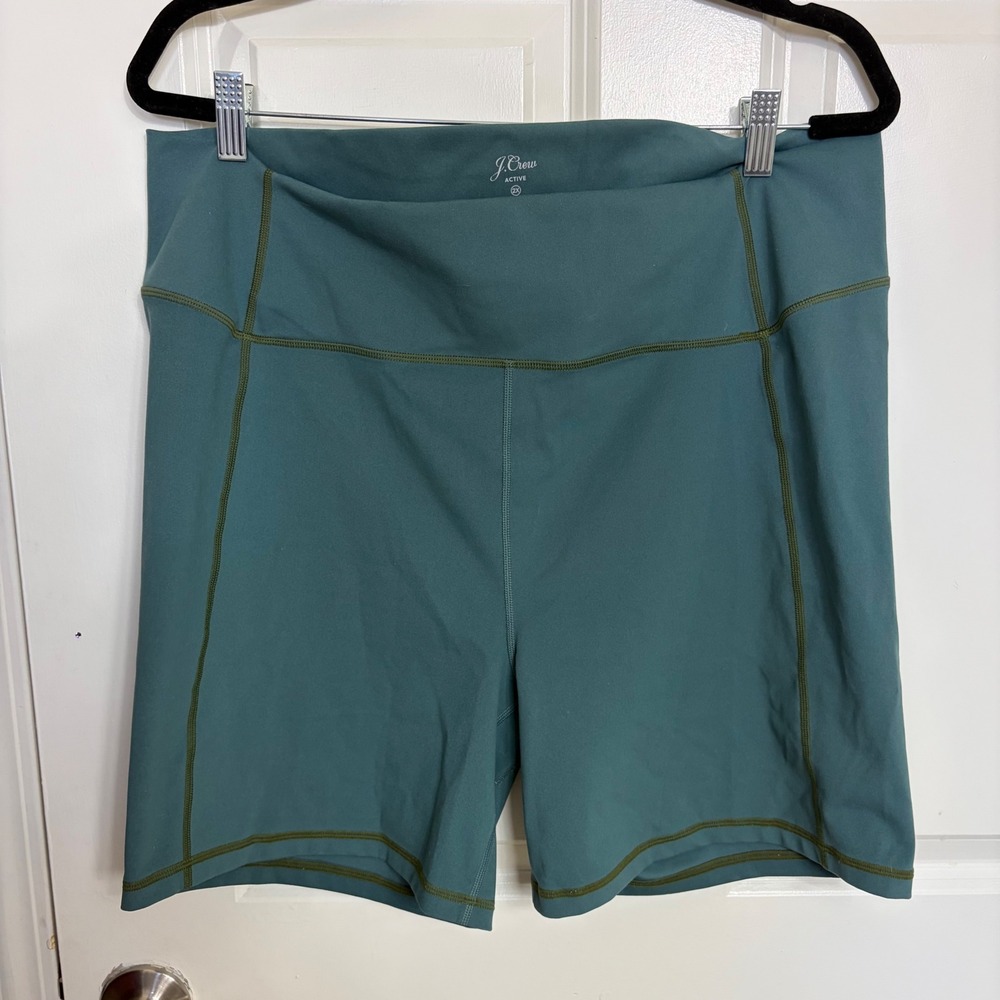 J. Crew Active Women 2X Teal Green Bike Shorts High Rise Athletic Yoga Recycled